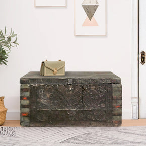 Vintage Wooden Rustic Chest With Hammered Metal Cladding