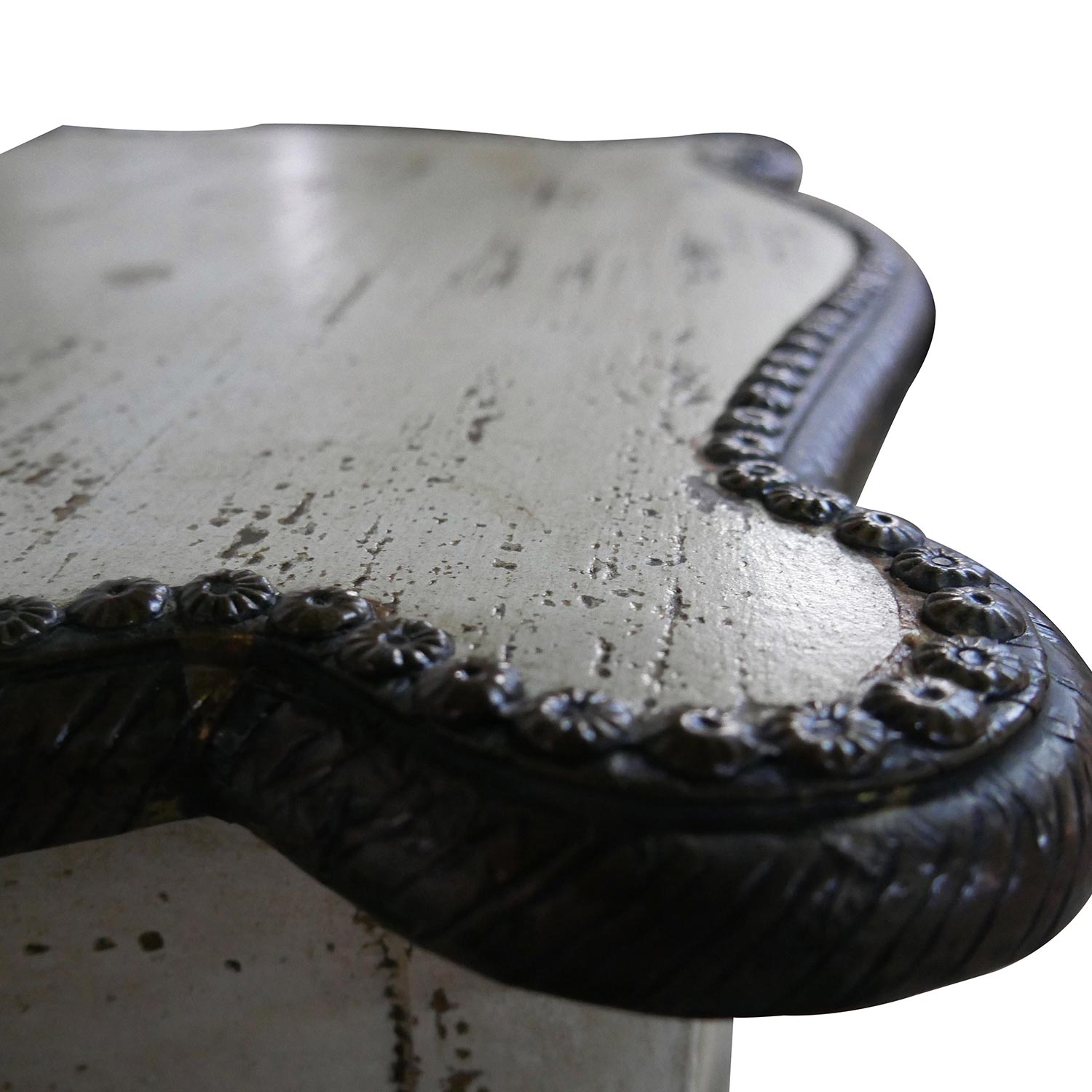 Transitional Distressed White Solid Wood 3 Drawers Nightstand With Brass Accents