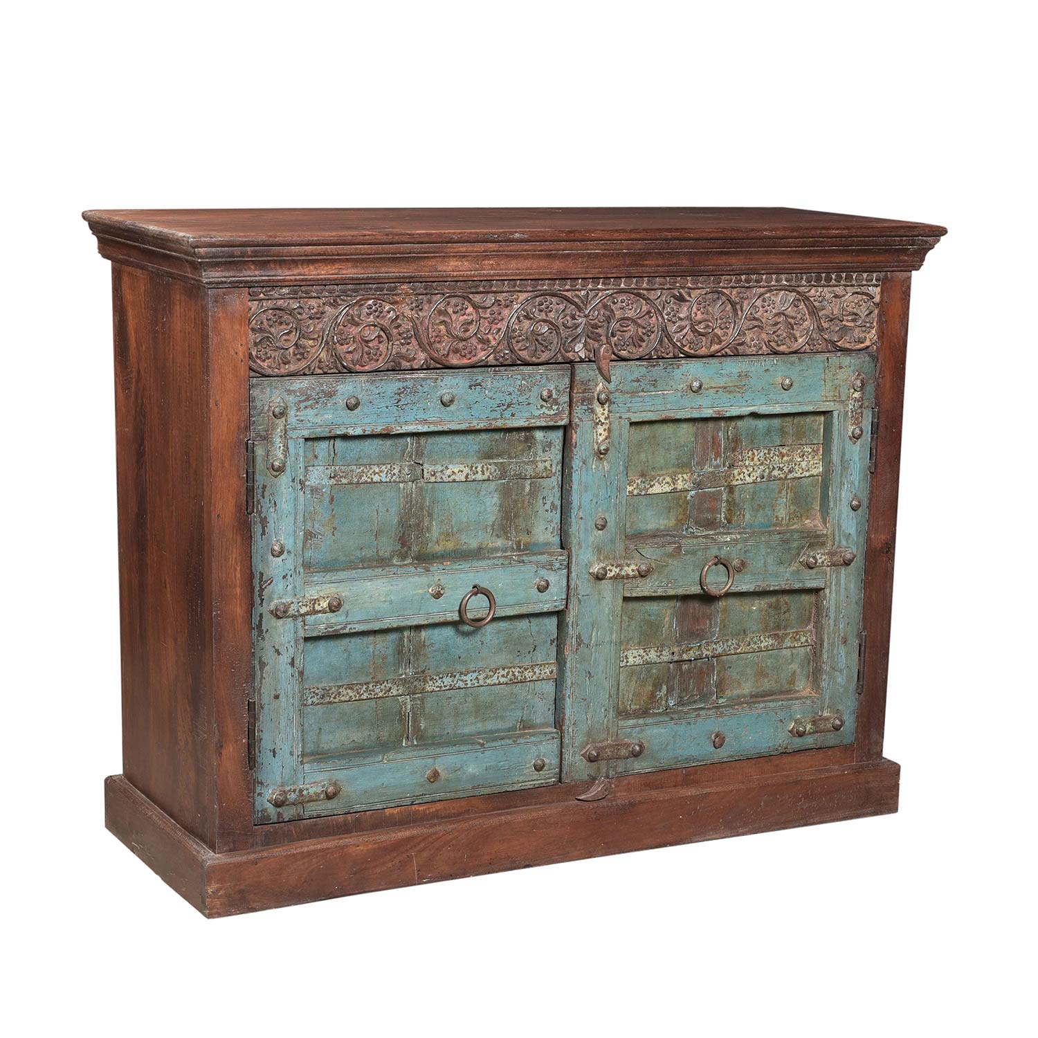 Rustic Farmhouse Two Tone Antique 2-Door Solid Wood Small Buffet