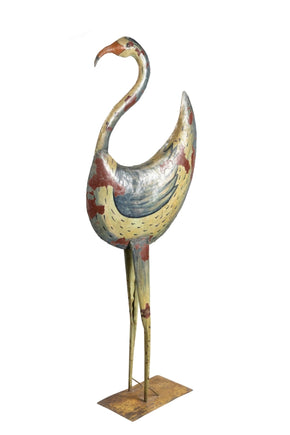 Vintage 52 inch Tall Whimsical Hand Painted Rustic Metal Bird Statue