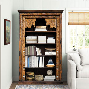 Rustic Carved Antique Doorframe And Corbels Repurposed Solid Wood Bookcase