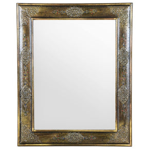 Embossed Metallic Painted Mirror With Brass Accents