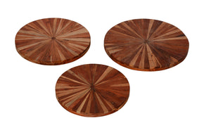 Unique Wood Inlay Sunburst Round Lazy Susan / Risers - Set of 3