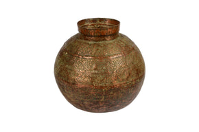 Vintage Embossed Brass Matka Water Vessel Repurposed Unique Vase