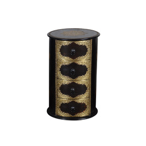 Round Chest Of Drawers With Brass Accents End Table