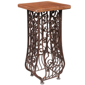 Vintage Iron Staircase Grill Repurposed Rustic 31" Tall End Table With Wood Top