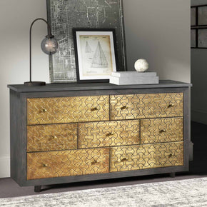 Mid Century Mod Mango Wood 7 Drawers Dresser With Brass Accent