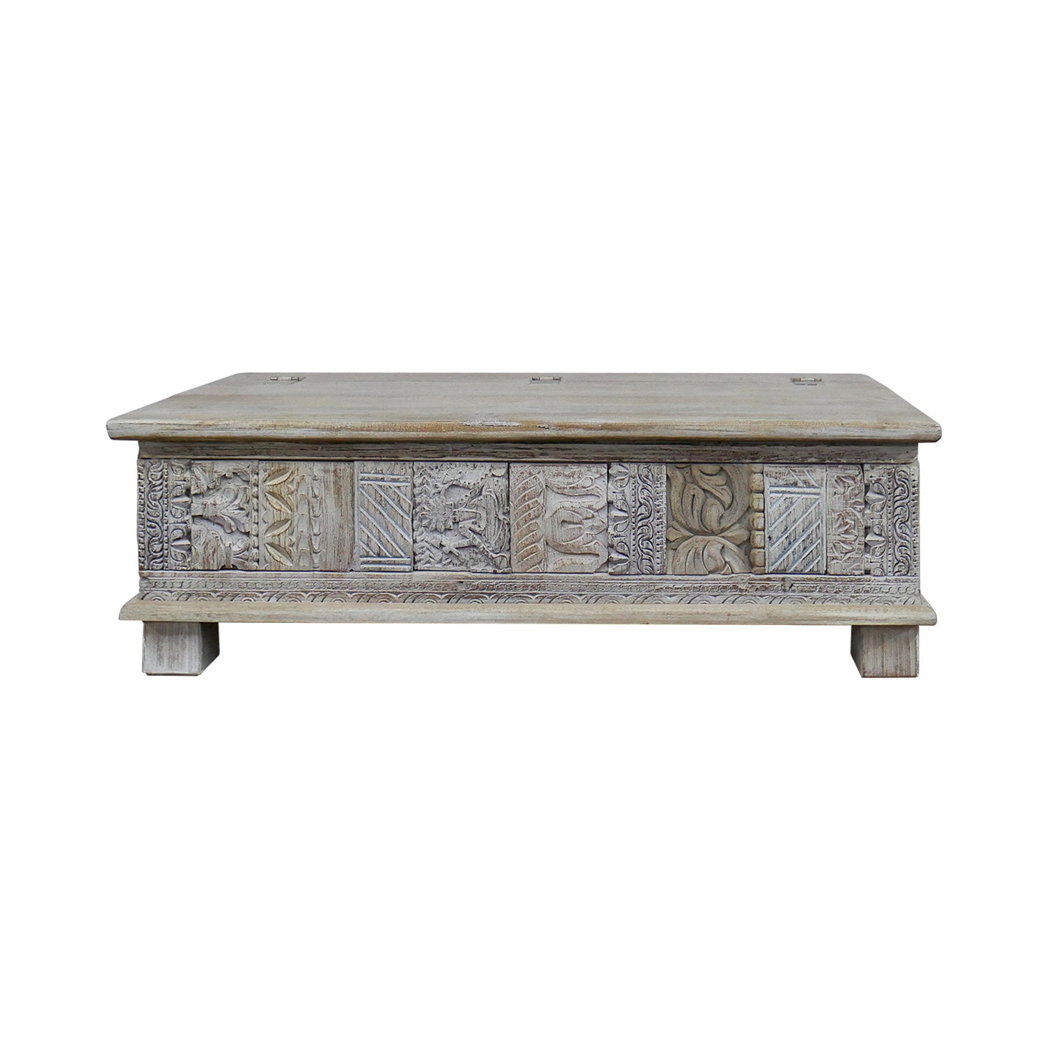 Boho Style Solid Wood Distressed White Chest / Coffee Table