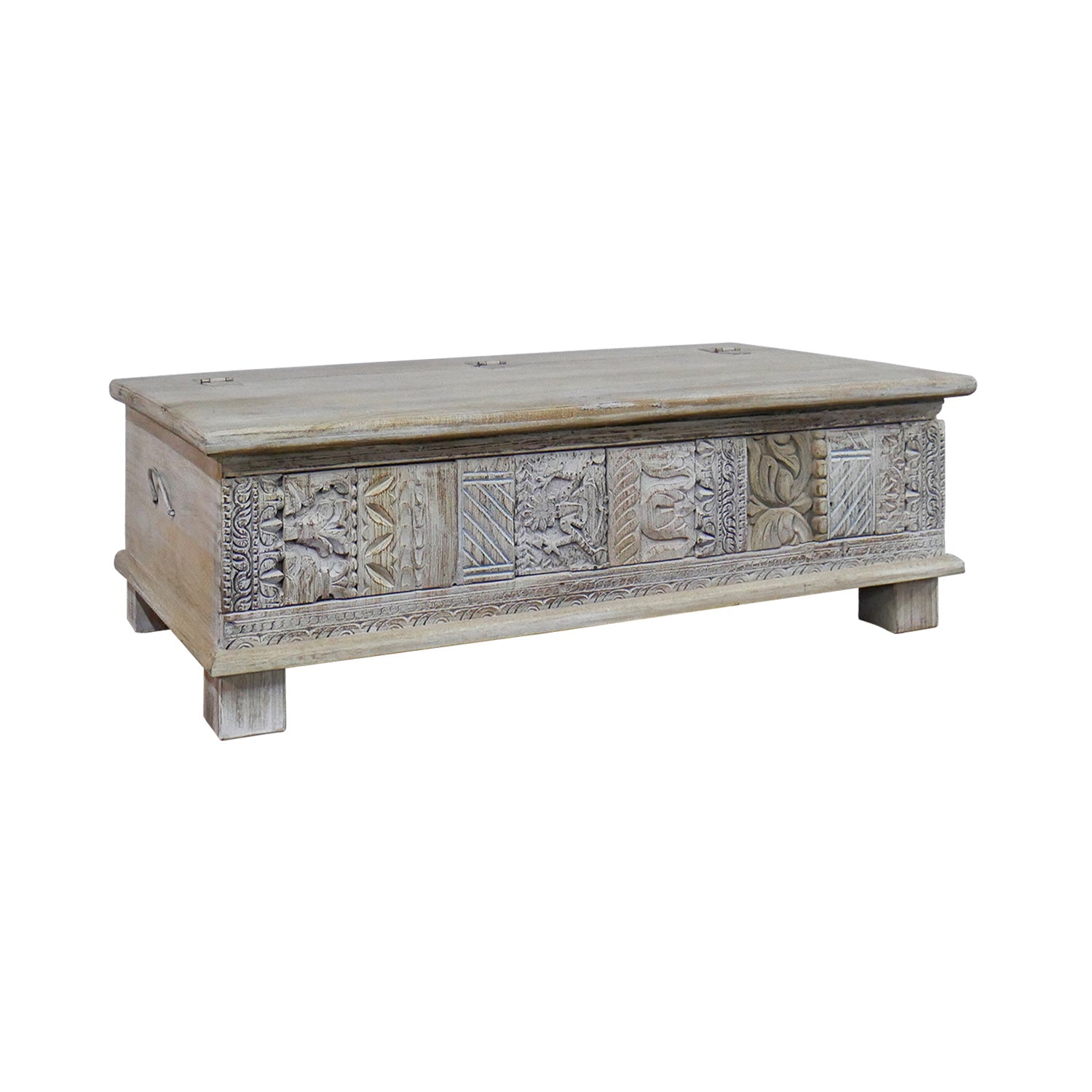 Boho Style Solid Wood Distressed White Chest / Coffee Table