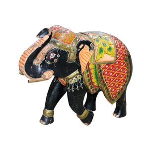 Vintage Carved Wooden Hand Painted " Maharaja" Elephant Statue