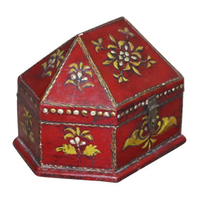 Unique Hand Painted Decorative Wooden Box (Red/Copper)