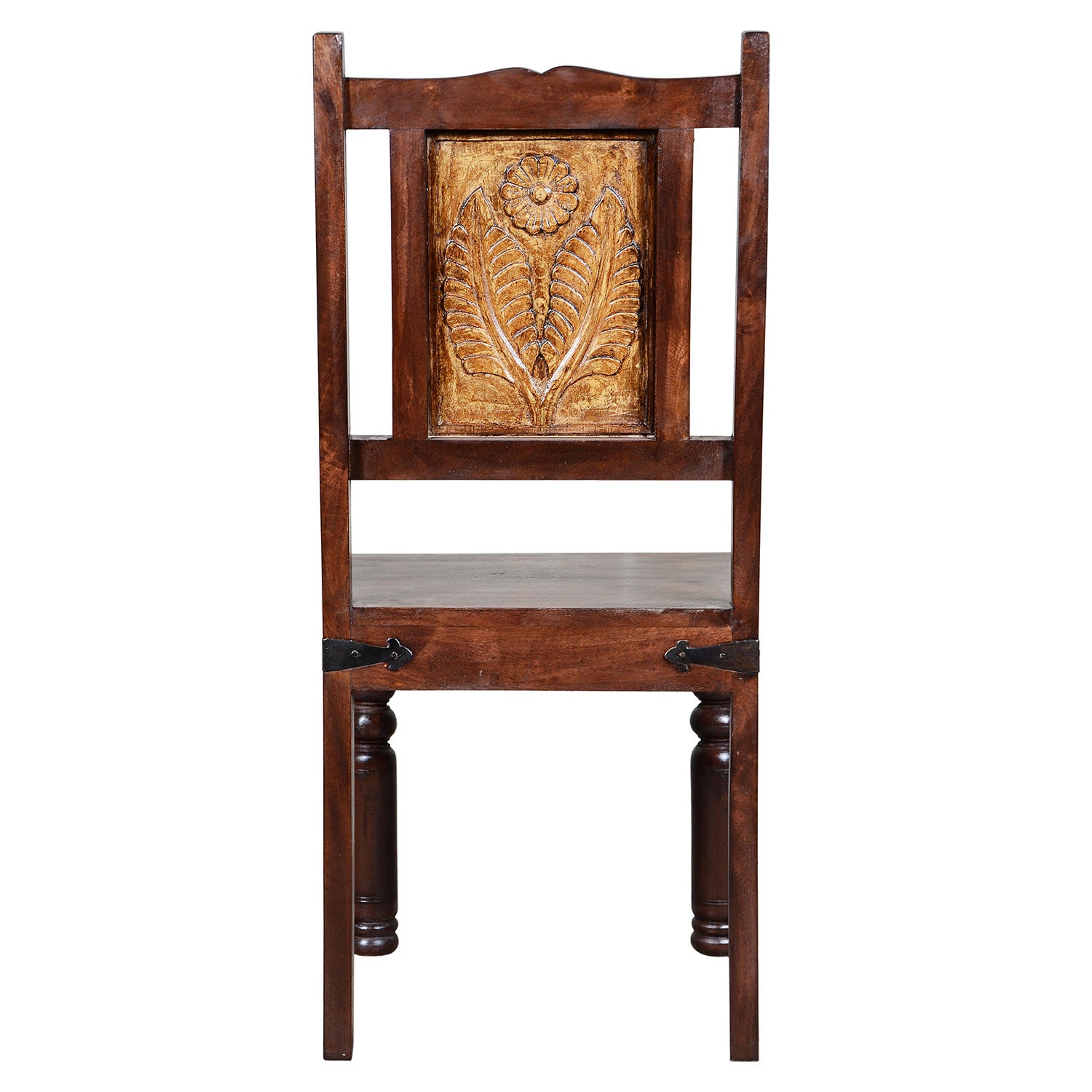 Transitional Style Floral Carved Mango Wood Dining Chair Set of 2