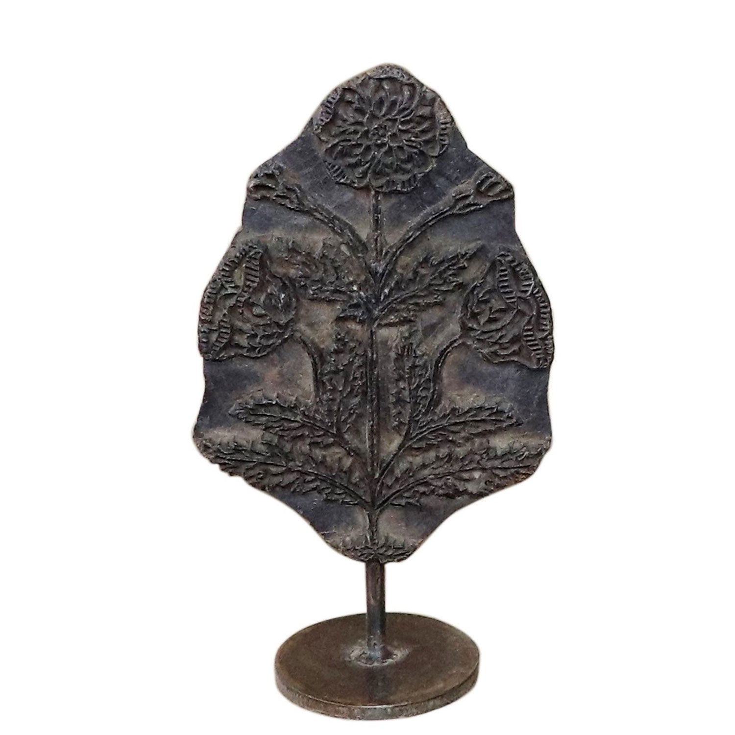 Vintage Carved Wooden Fabric Printing Stamp Display