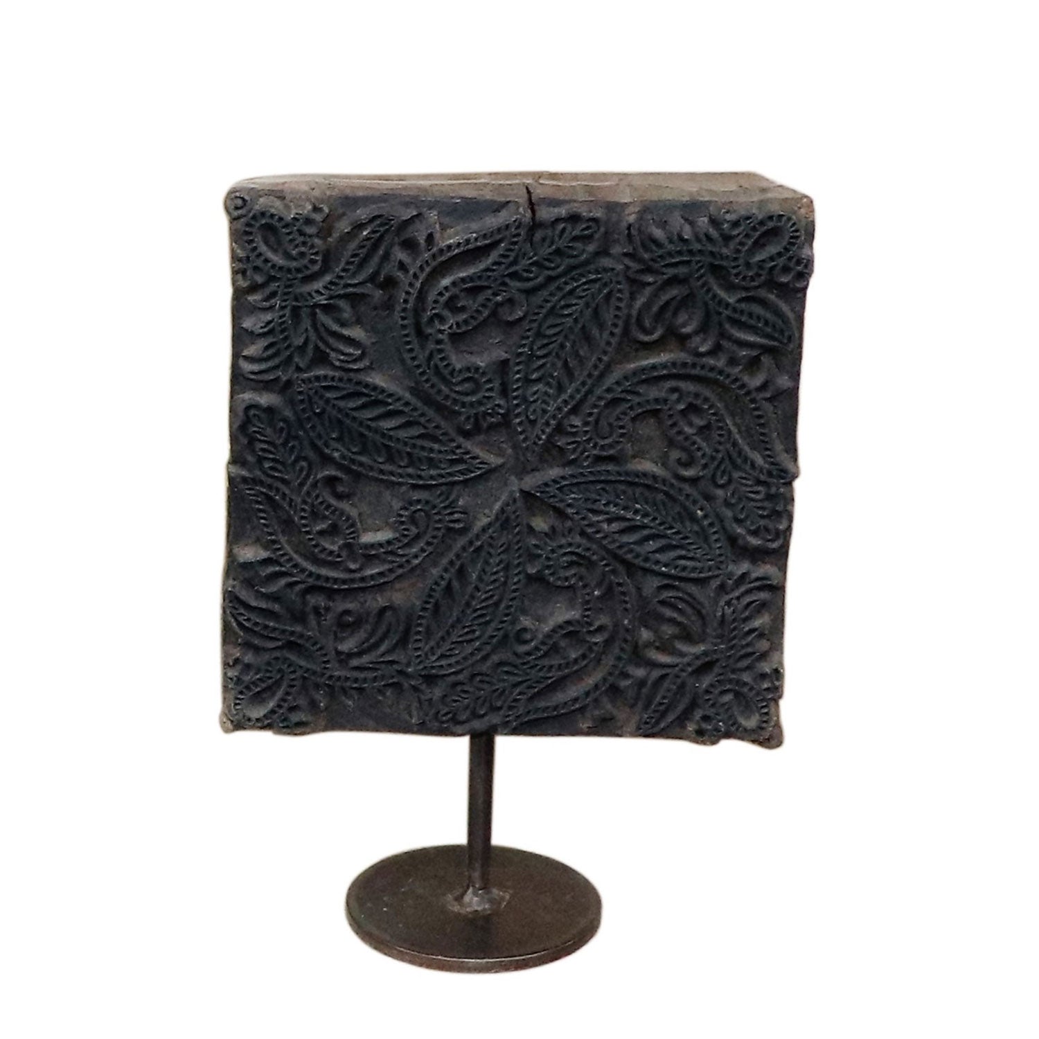 Vintage Carved Wooden Fabric Printing Stamp Display