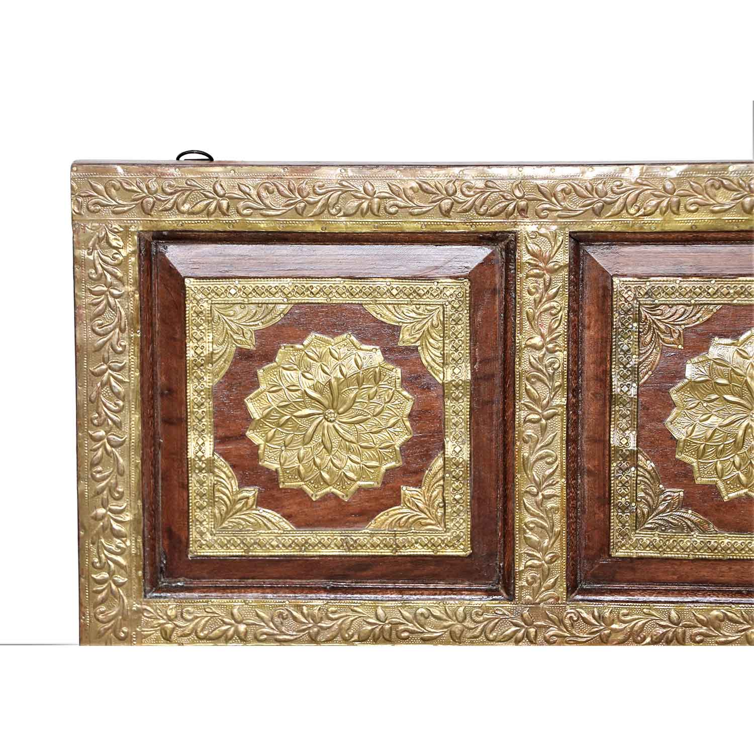 Elegant Embossed Brass Foil Square Teak Wood Wall Panel