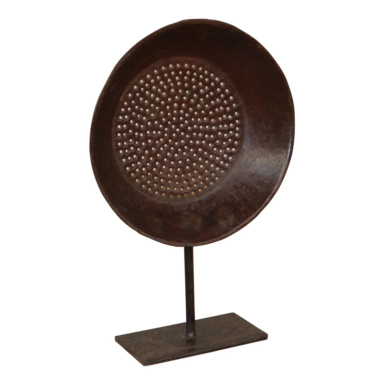 Vintage Rustic Iron Seive On Display Stand