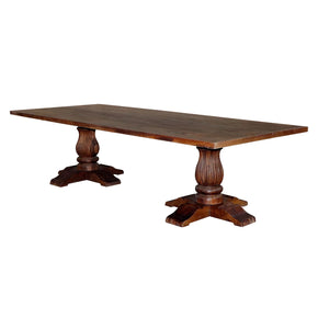 Ranch Style Solid Wood Carved Double Pedestal 118" Long Dining Table