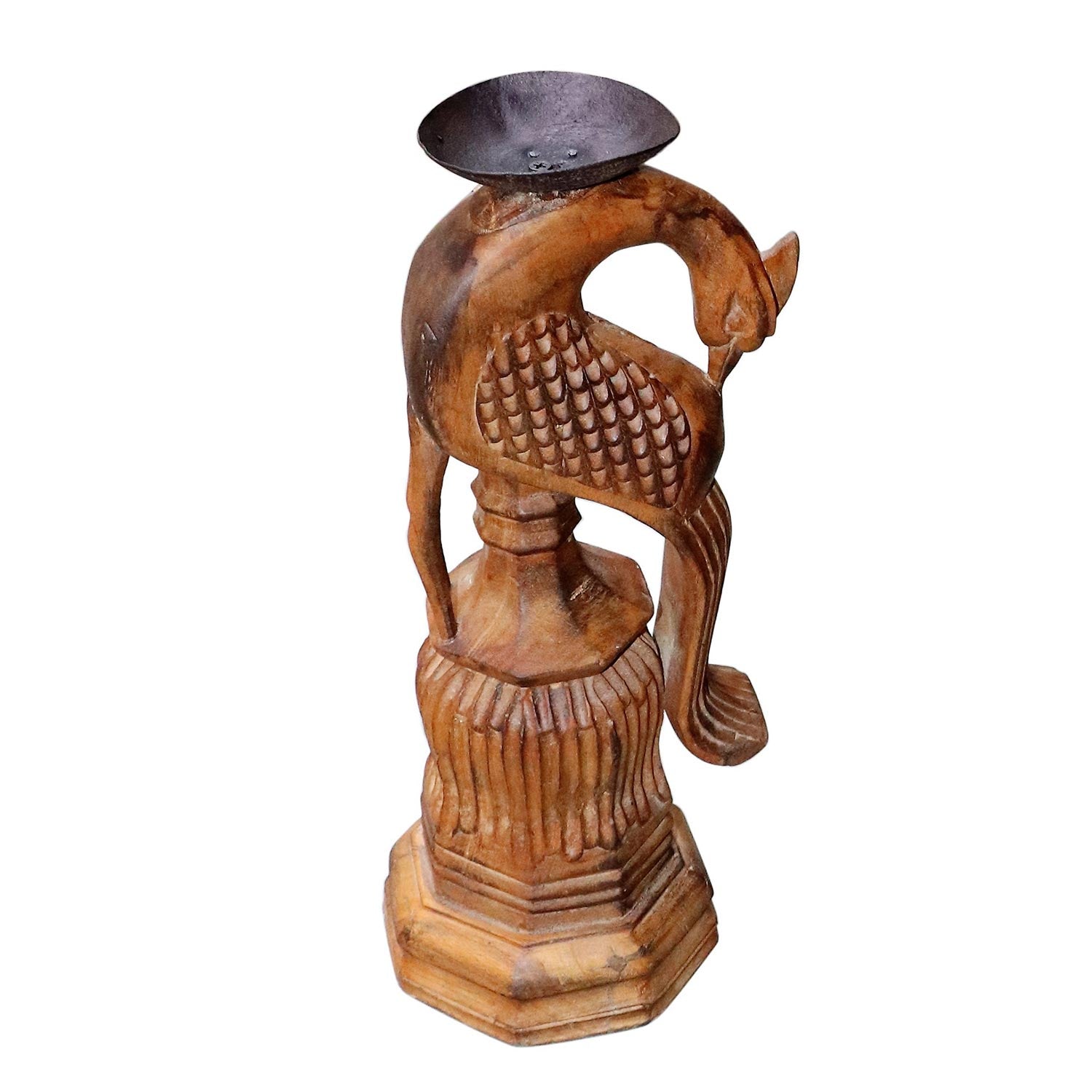 Vintage Carved Peacock Wooden Candle Stick
