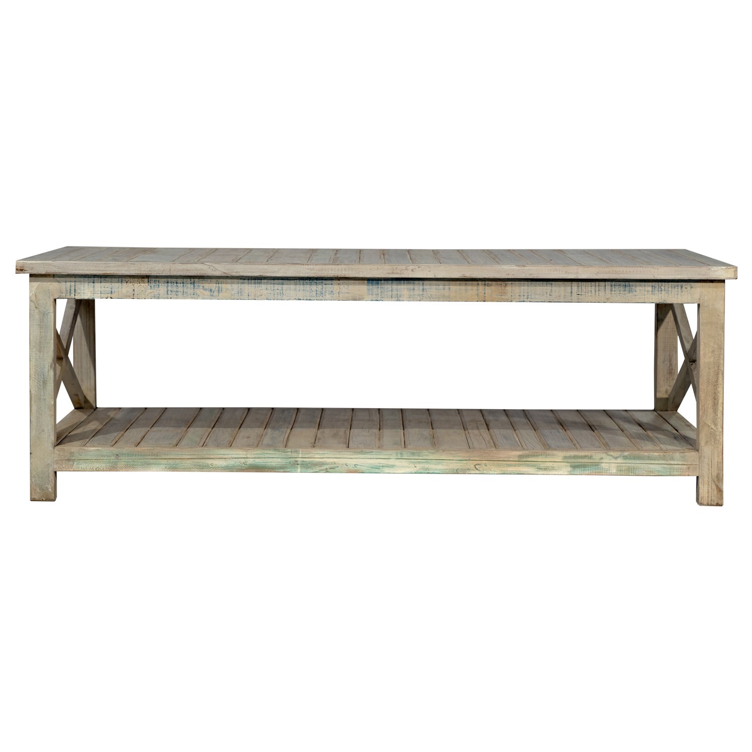 Distressed Reclaimed Wood Coastal Style Large Rectangle Coffee Table