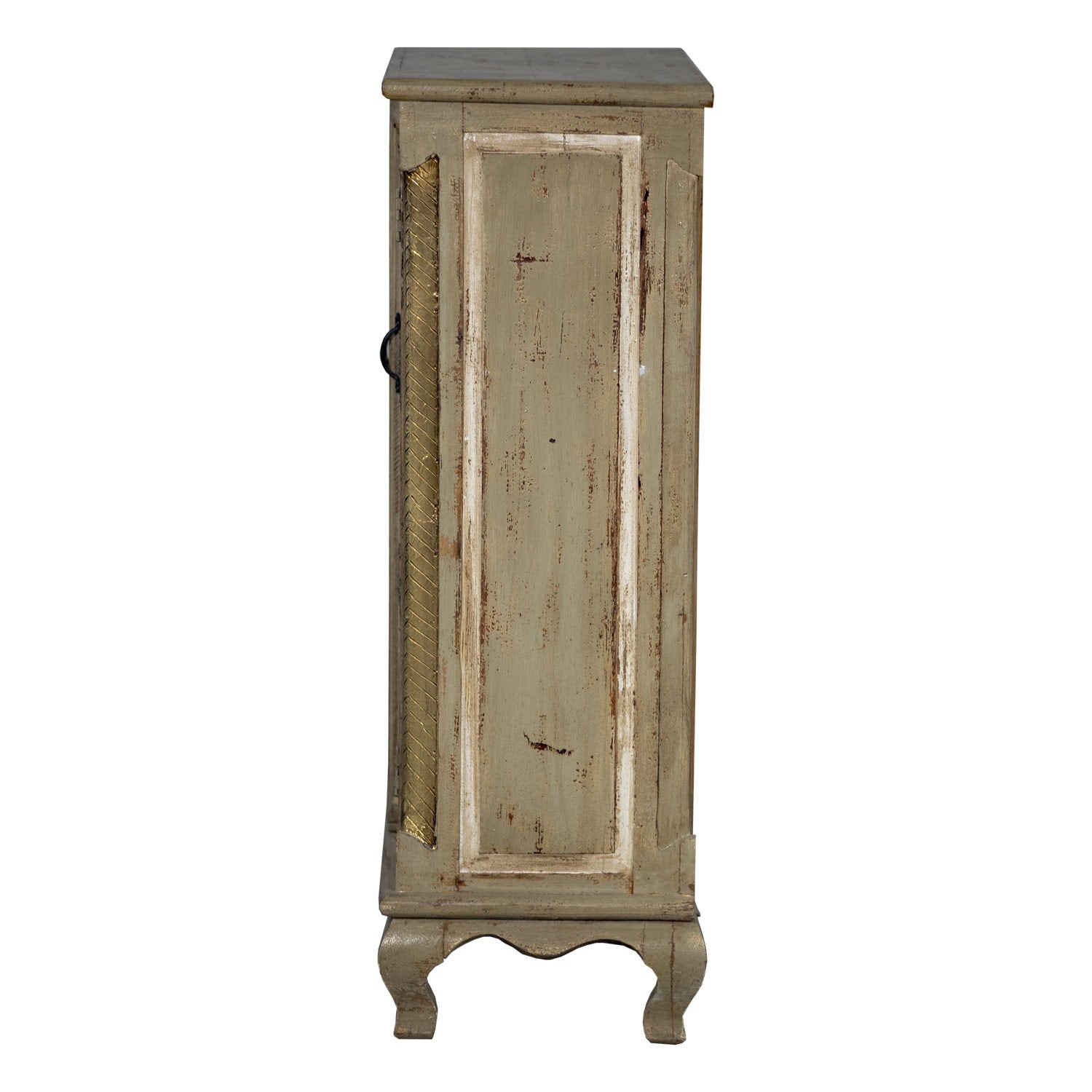 Elegant 2-Door Solid Wood Gray Tall Cabinet With Brass Accents