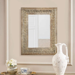Transitional Style Carved Decorative Spindles 38" x 51" Large Mirror