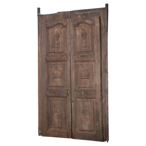 Early 1900s Hand Carved 81" Tall Teak Wood Antique Door