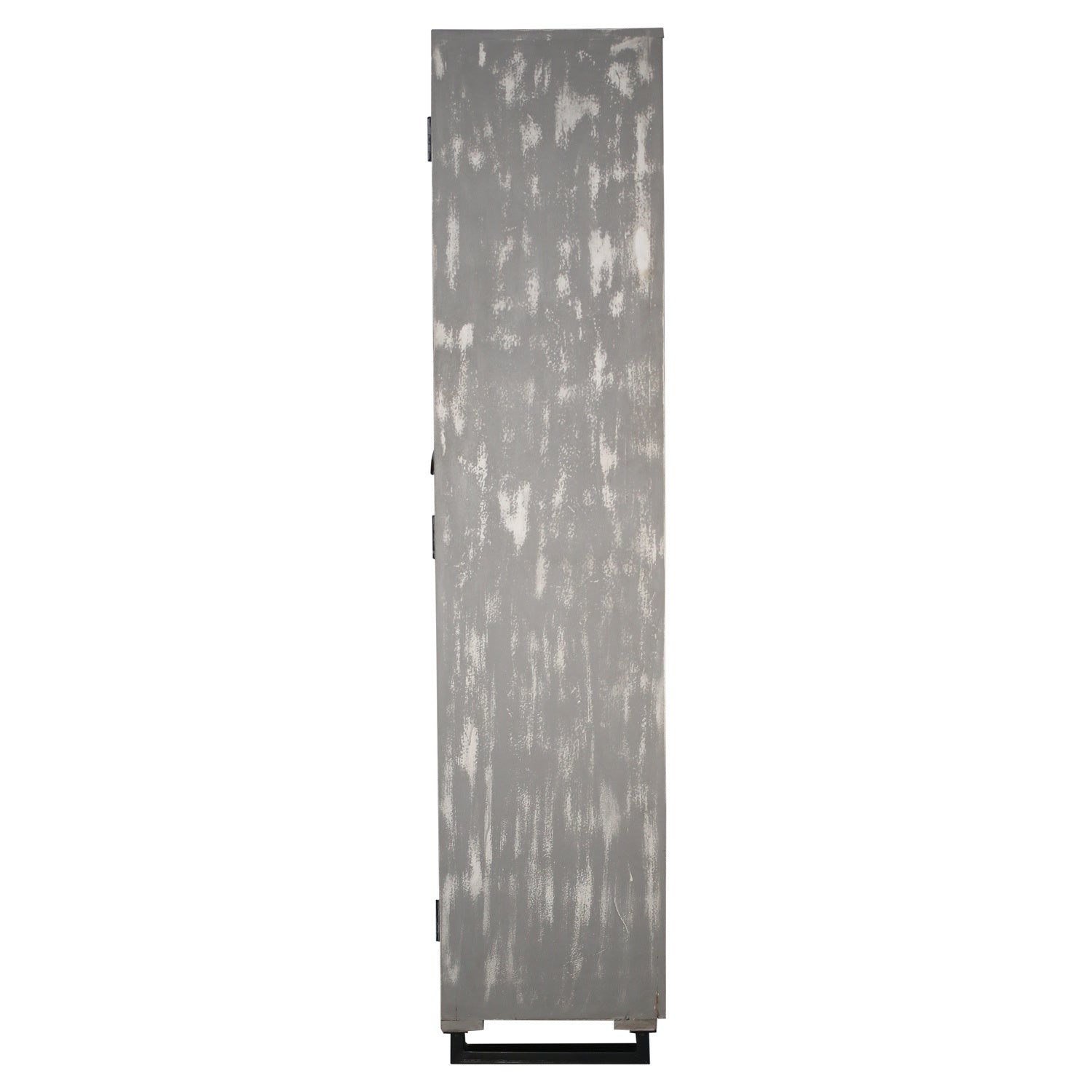 Mid Century Modern Carved Mango Wood Gray Distressed Armoire