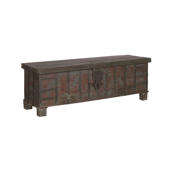 Farmhouse Style 65" Distressed Teak Wood Bed End Blanket Chest Far