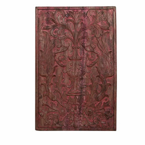 Vintage Handcarved Distressed Red Wall Panel