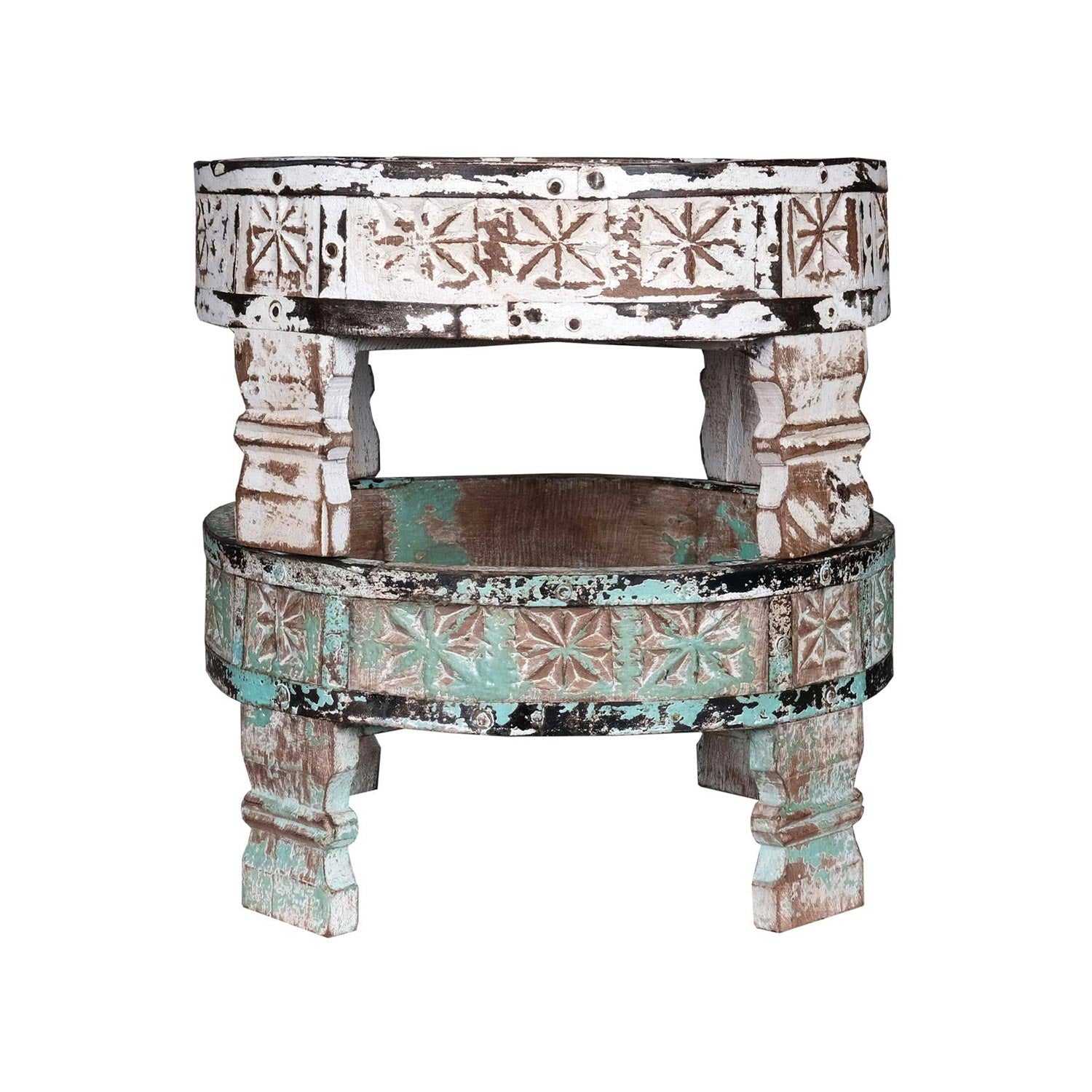 Distressed Carved Wooden Grinder Decorative Tray