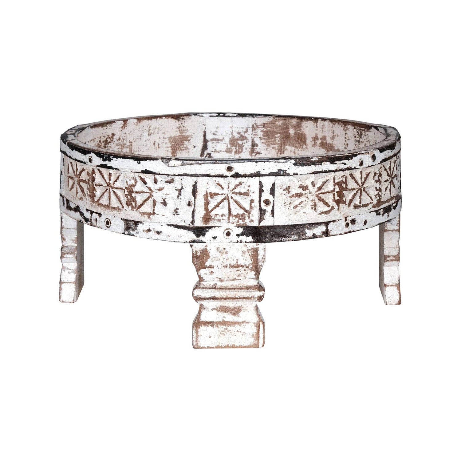 Distressed Carved Wooden Grinder Decorative Tray