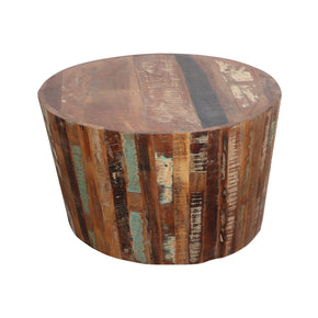 36" Round Drum Shaped Solid Reclaimed Wood Coffee Table
