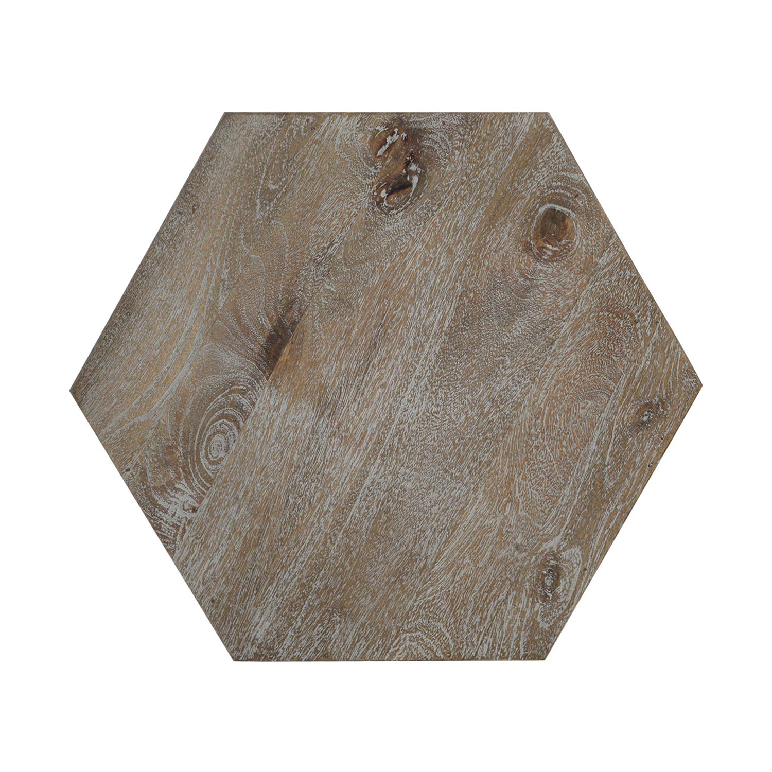 Transitional Style Hand Carved Solid Wood Lattice Hexagon End Table