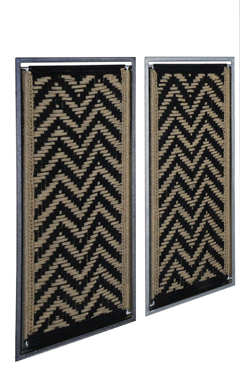 Handmade Black And Brown Natural Woven Jute Wall Art In Metal Frame