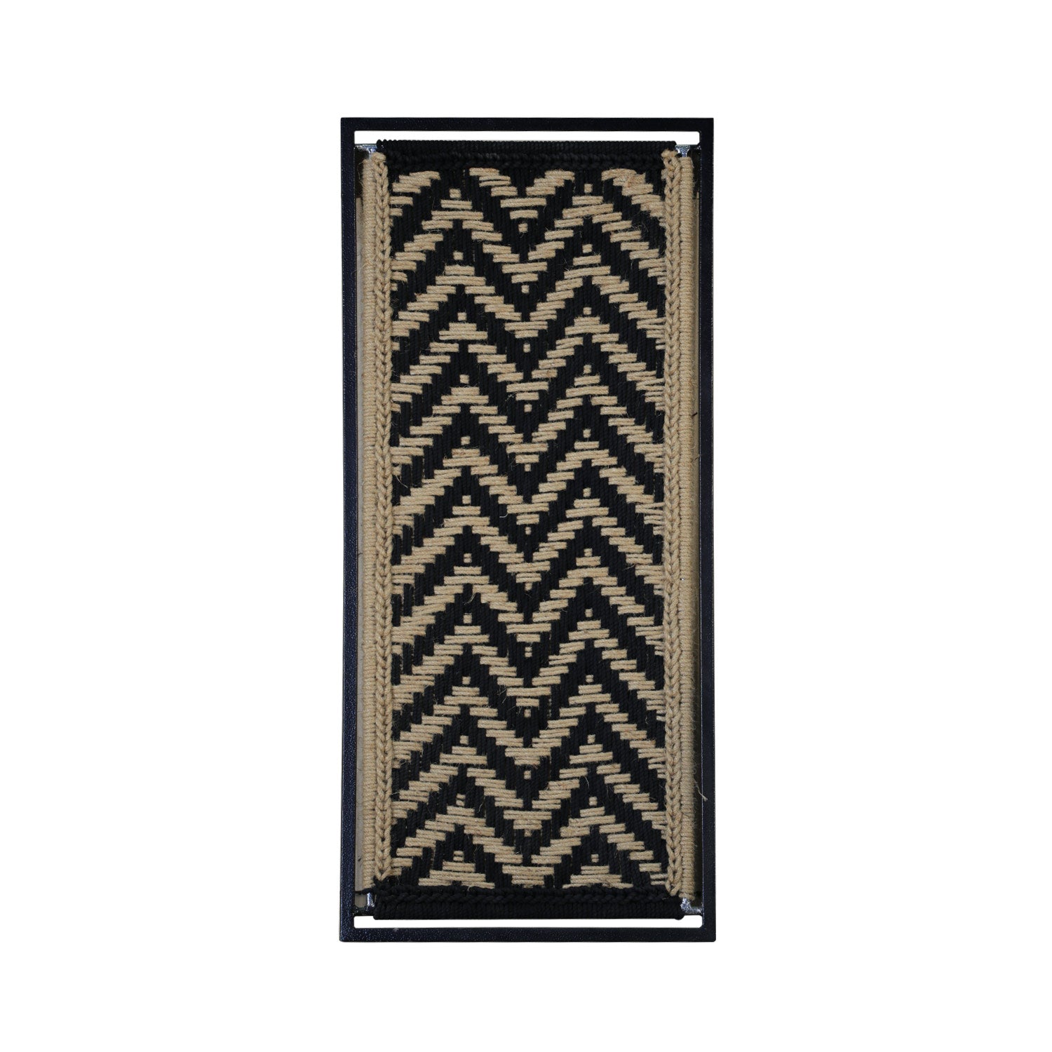 Handmade Black And Brown Natural Woven Jute Wall Art In Metal Frame