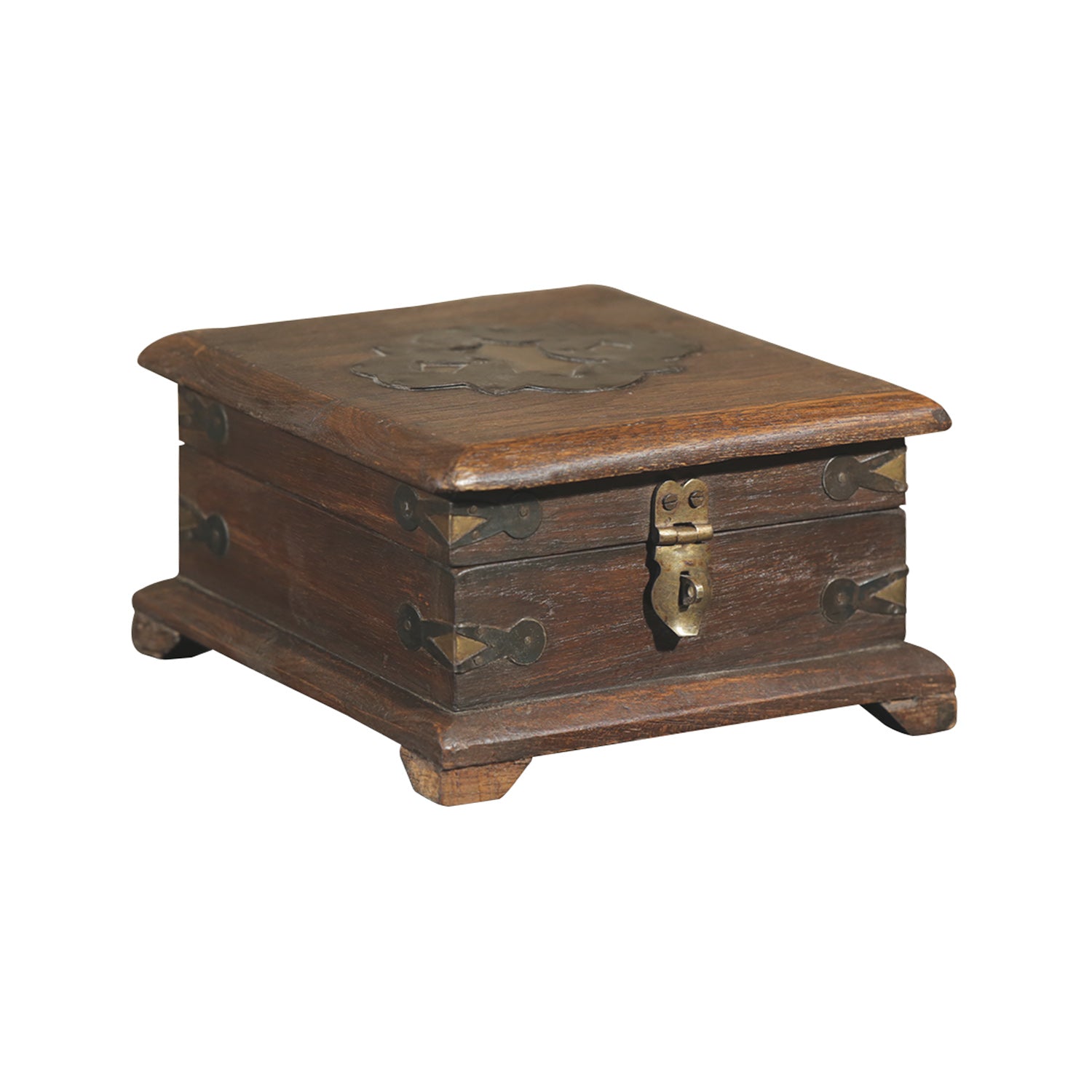 Vintage 7 in. Square Wooden Keepsake Box With Brass Foil Accents