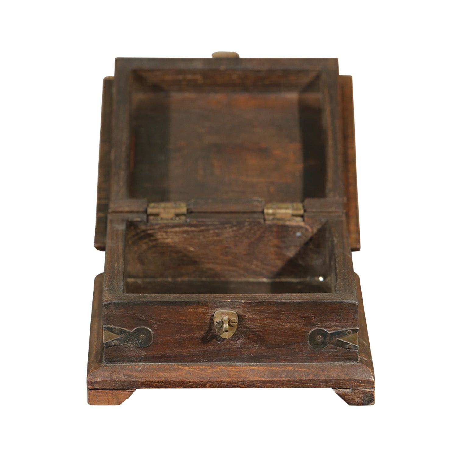 Vintage 7 in. Square Wooden Keepsake Box With Brass Foil Accents