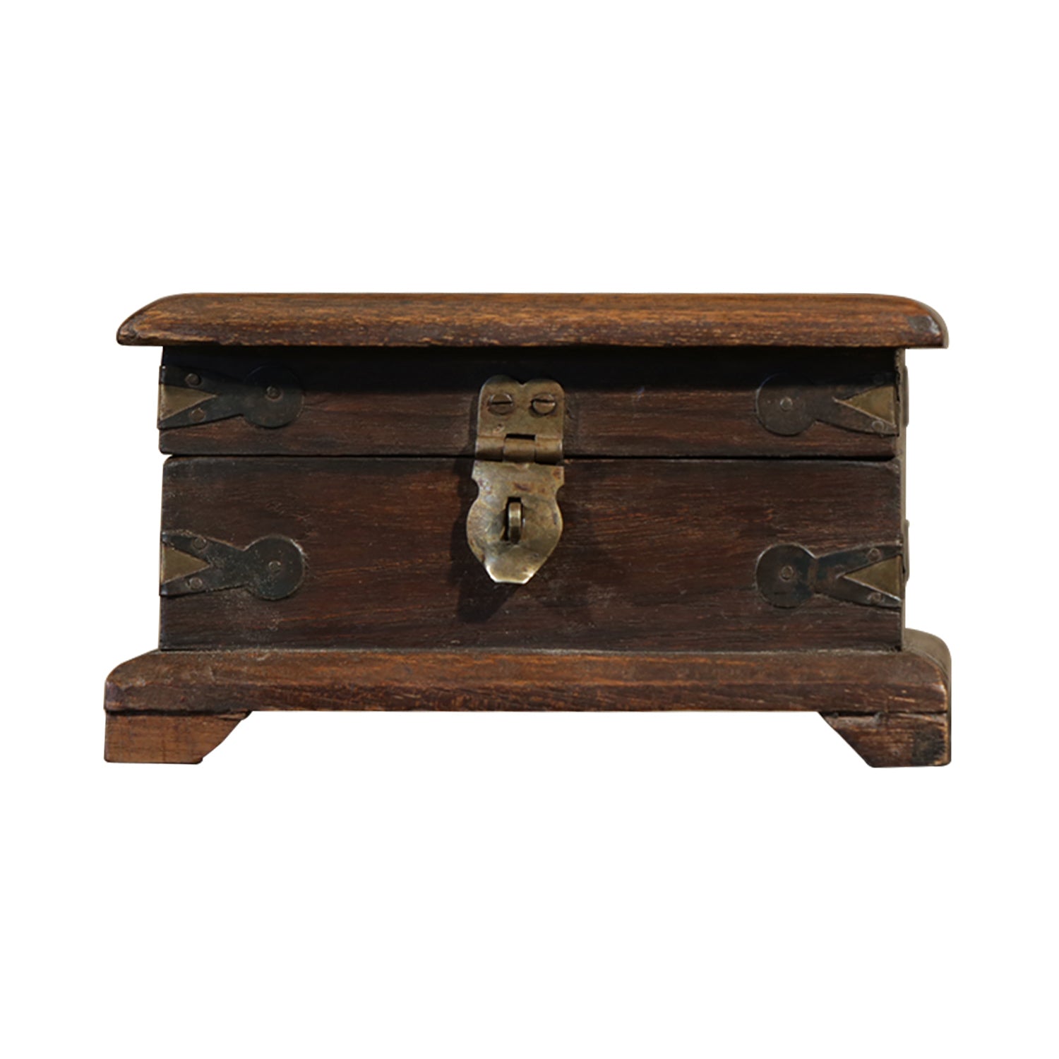 Vintage 7 in. Square Wooden Keepsake Box With Brass Foil Accents