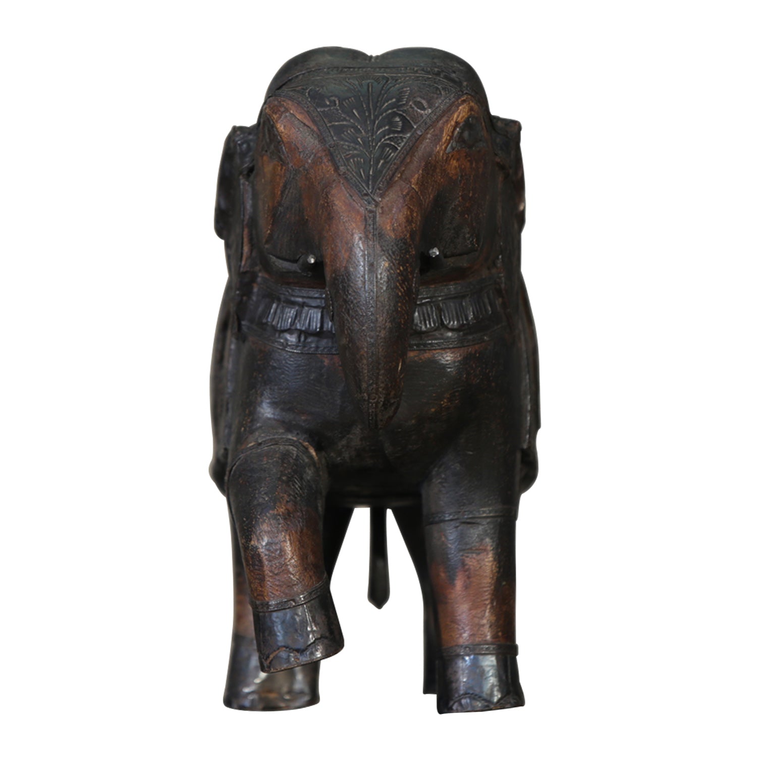 Vintage Handmade Artisan Elephant Statue With Metal Embellishments