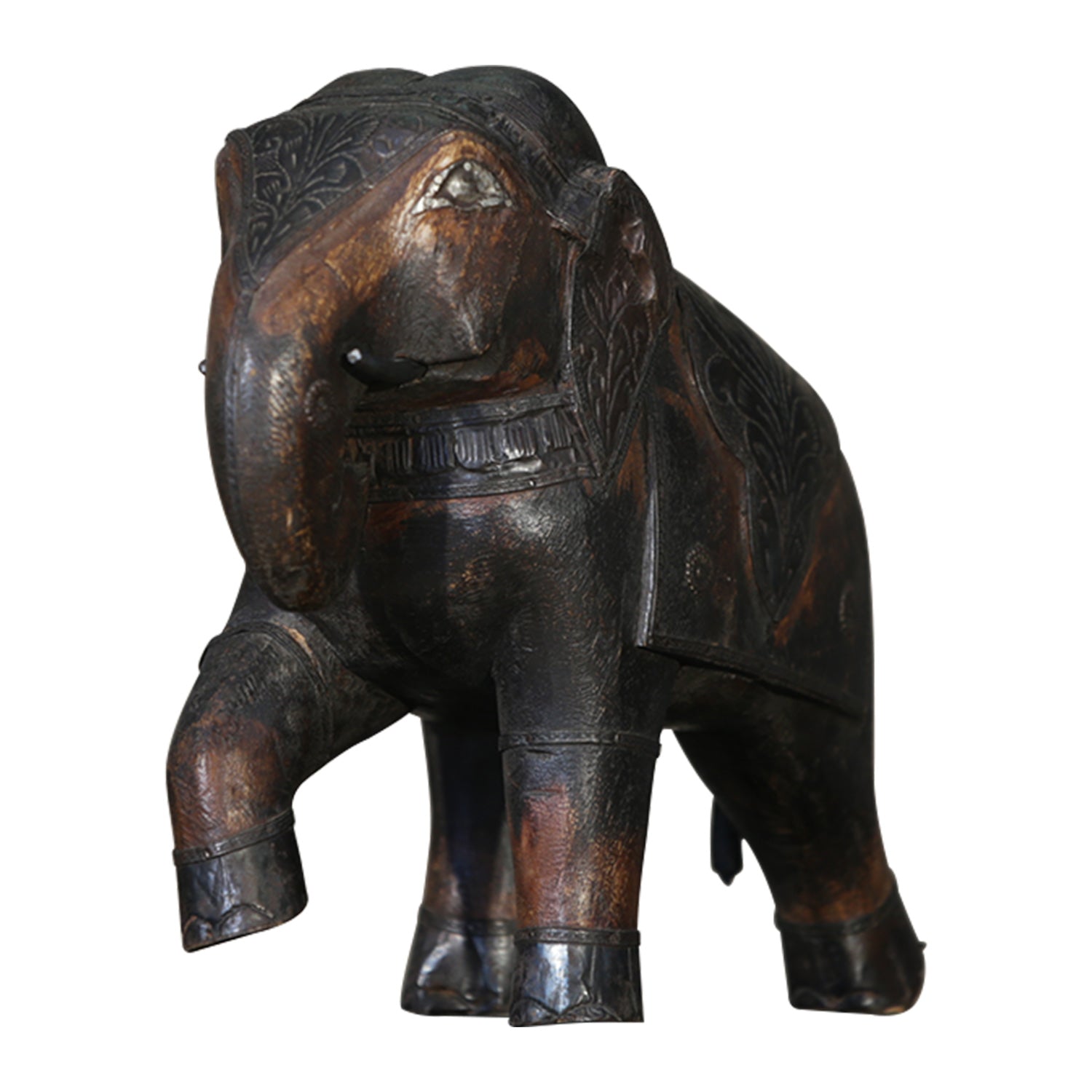 Vintage Handmade Artisan Elephant Statue With Metal Embellishments