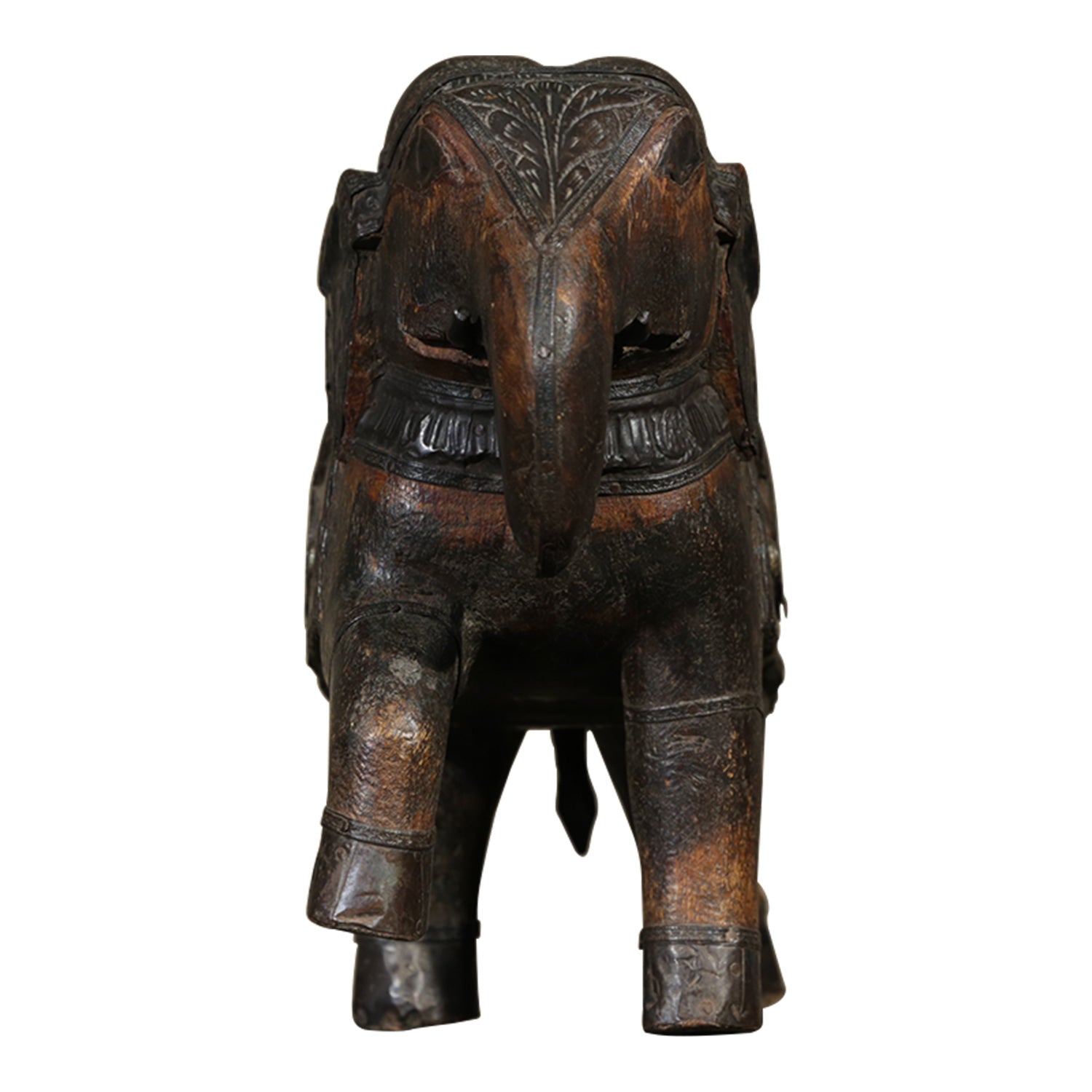 Vintage Handmade Artisan Elephant Statue With Metal Embellishments