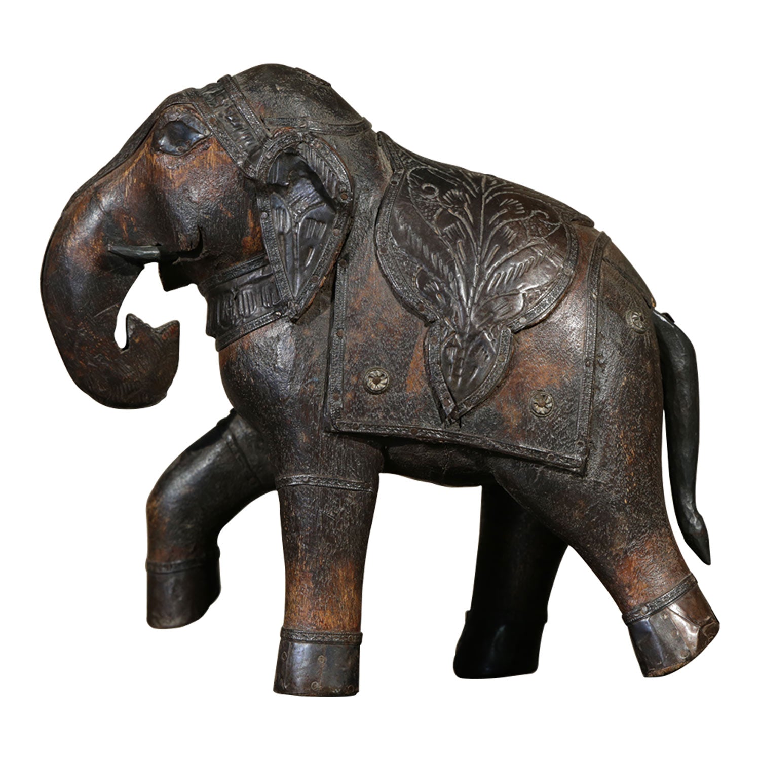 Vintage Handmade Artisan Elephant Statue With Metal Embellishments