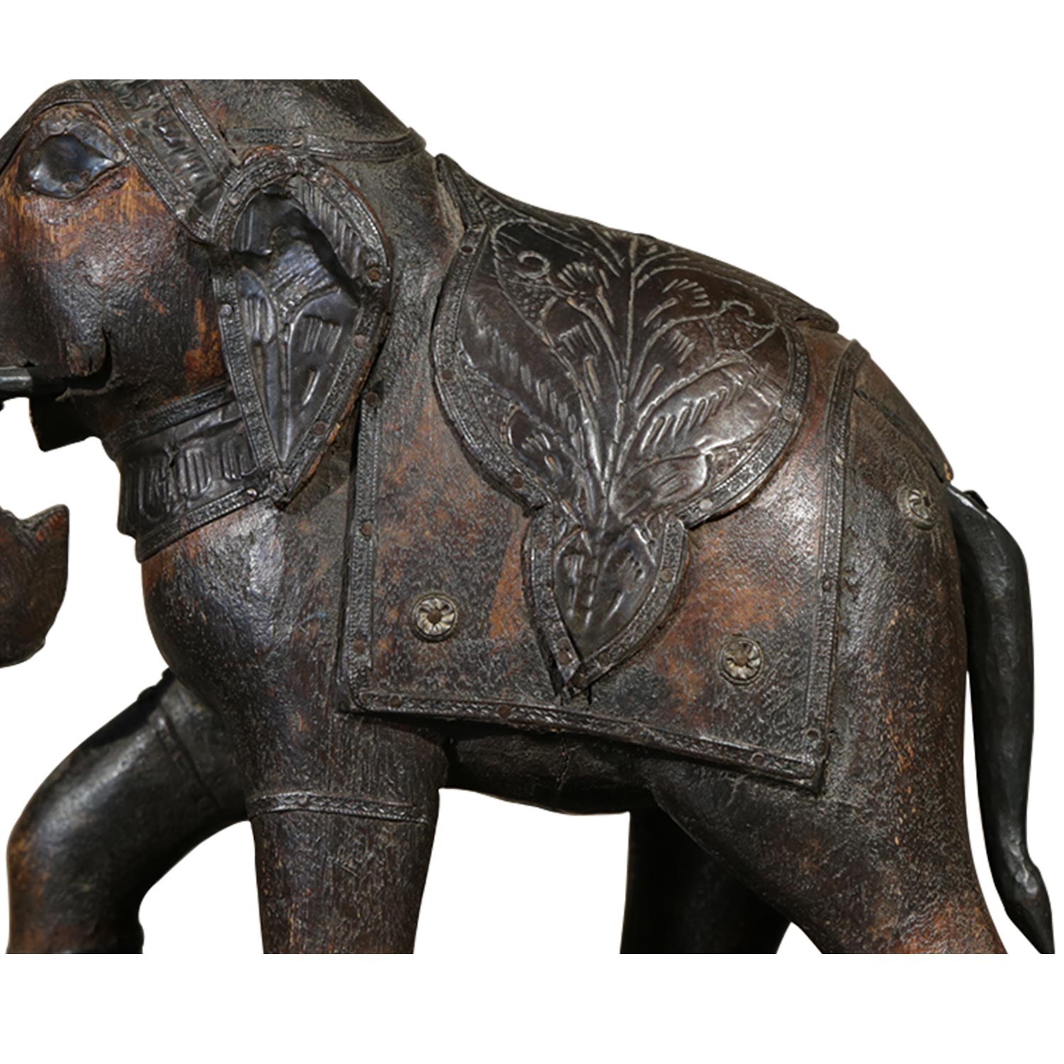 Vintage Handmade Artisan Elephant Statue With Metal Embellishments