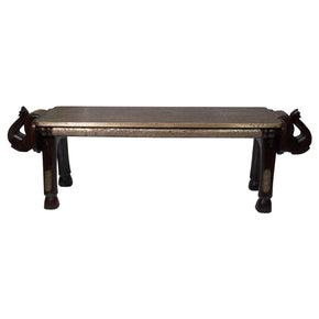 Double Elephant Head Solid Wood Decorative Bench With Brass Foil Cladding