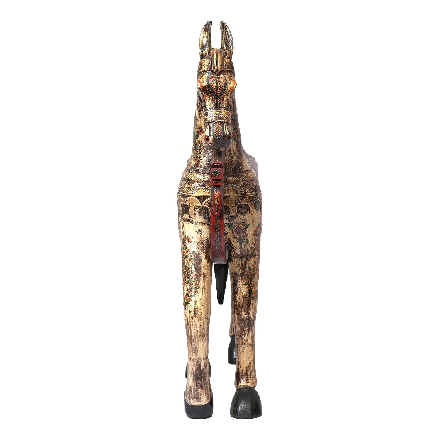 Art Deco Style Hand Painted Wooden 30 Inches Tall Horse Statue