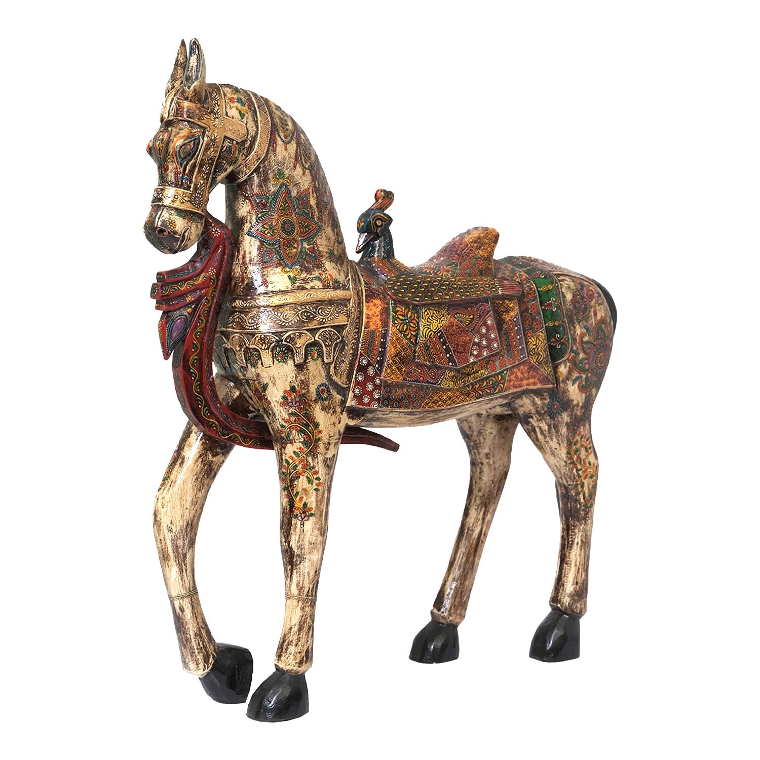 Art Deco Style Hand Painted Wooden 30 Inches Tall Horse Statue
