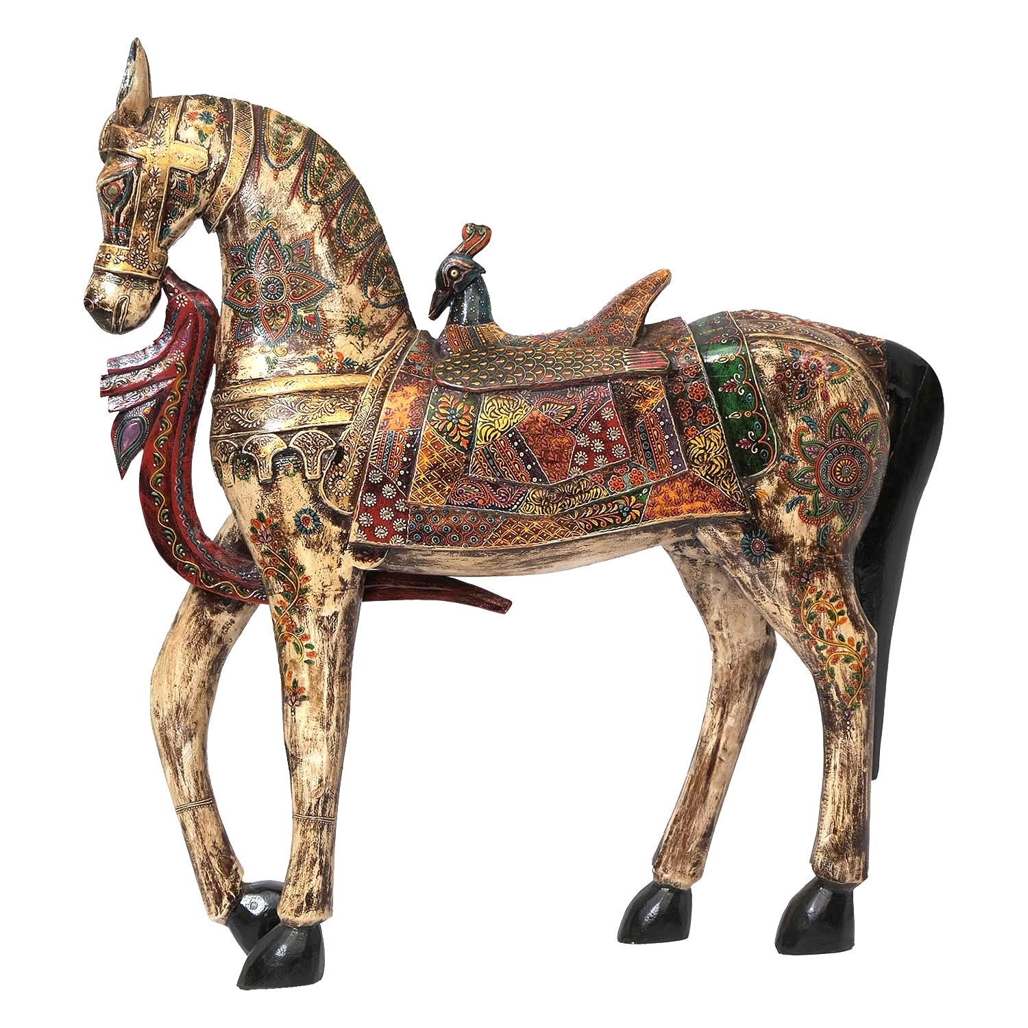 Art Deco Style Hand Painted Wooden 30 Inches Tall Horse Statue