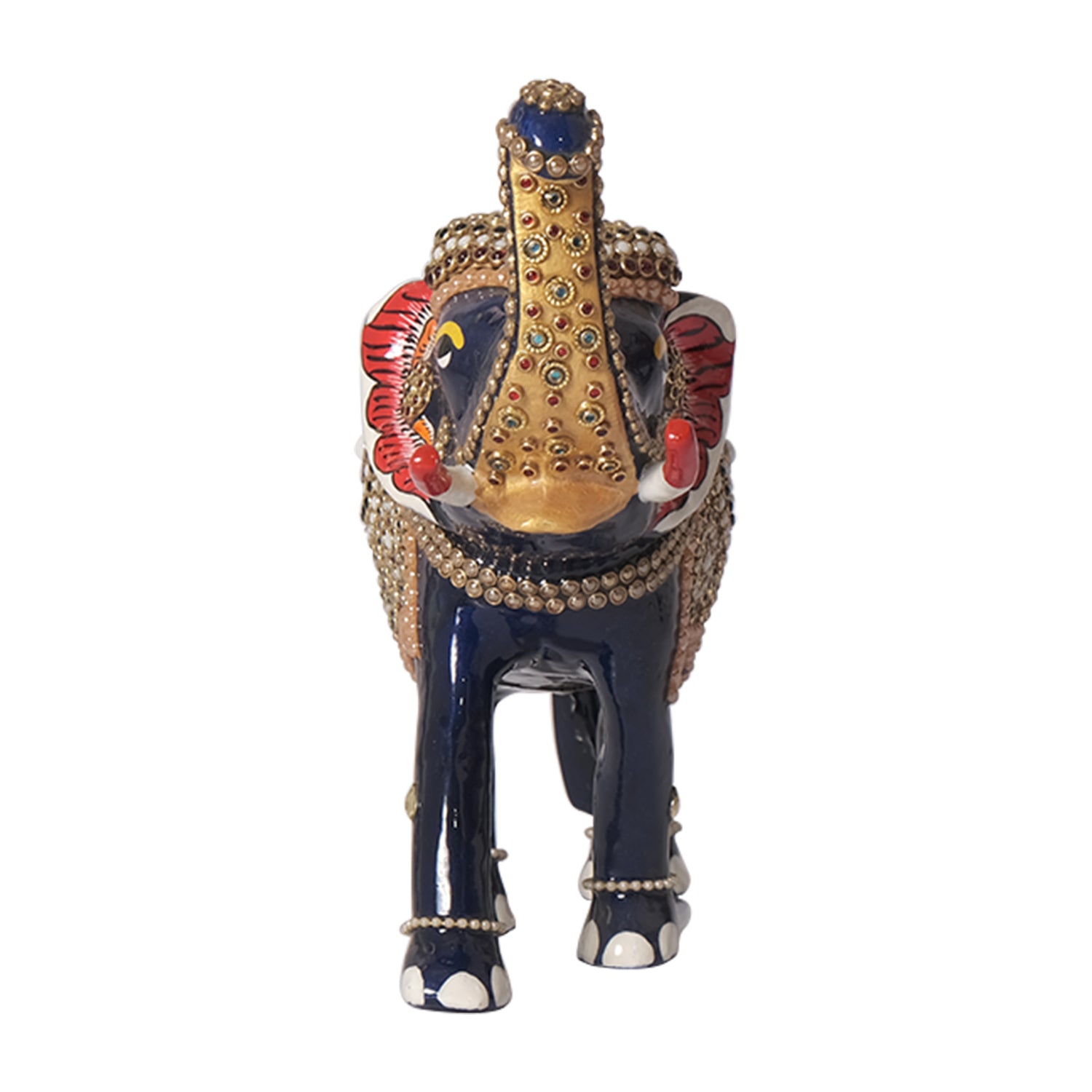 Ornate Elephant Statue With Stone Embellishments
