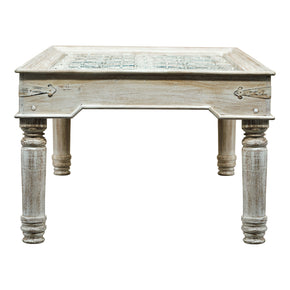 1800s Carved Antique Door Dining Table In Distressed White Finish