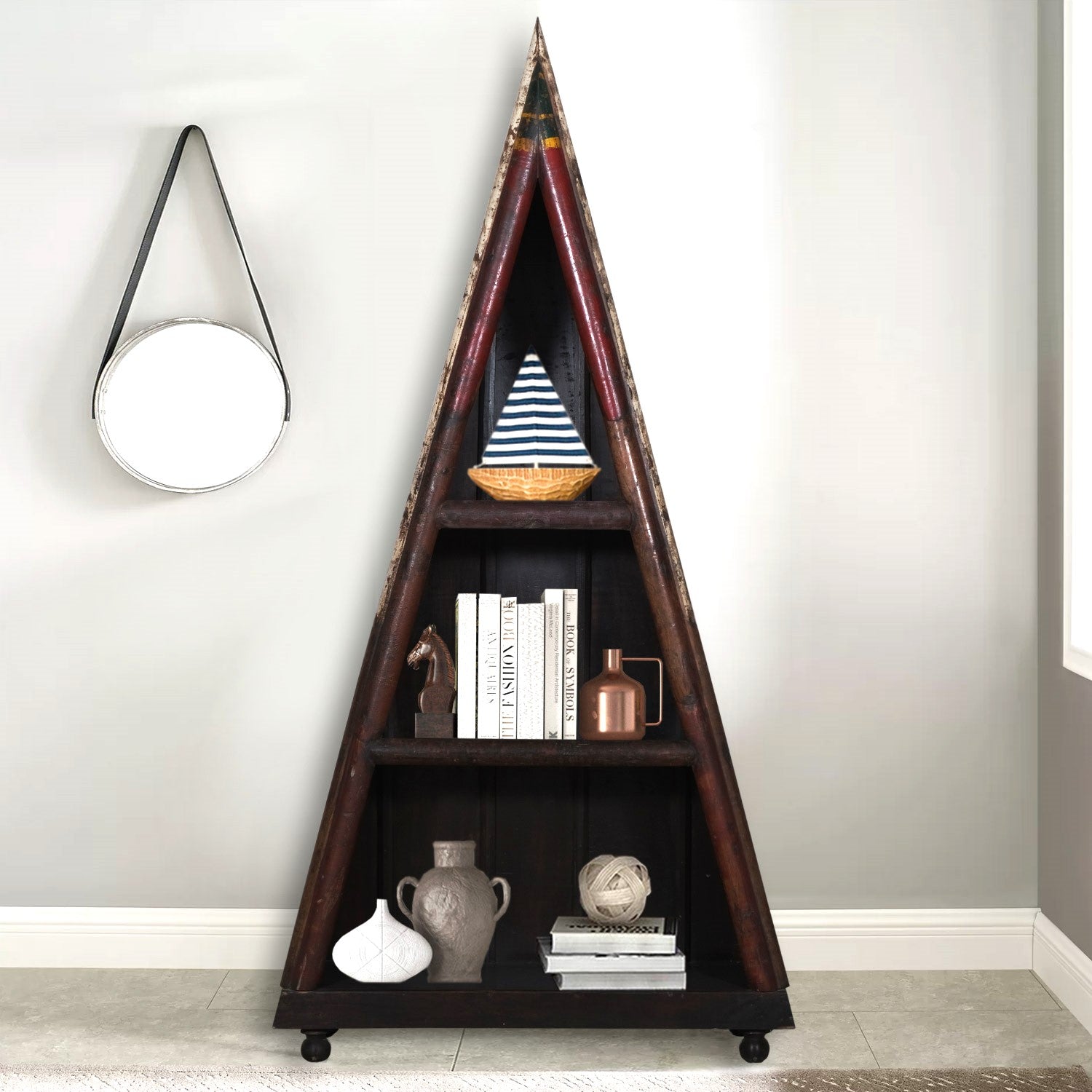 Vintage Rustic Oars Repurposed Unique V Shaped 3 Shelves Display Bookcase